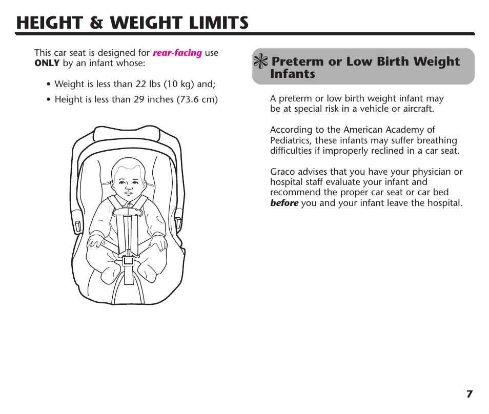 Height & weight limits | Graco Assura ISPC116BA User Manual | Page 9 / 68