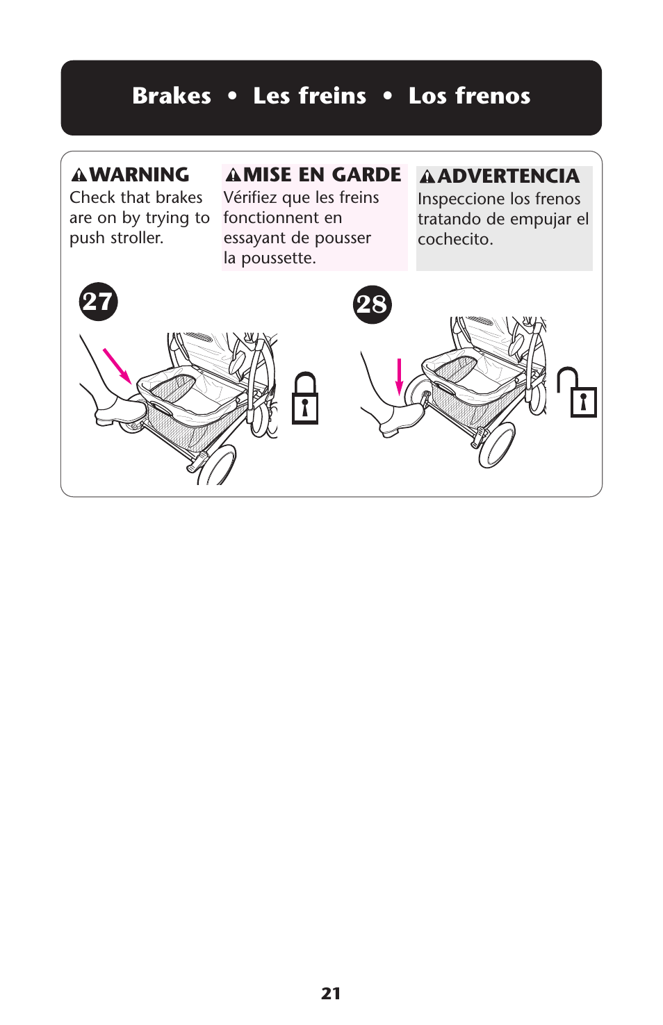 Brakes • les freins • los frenos | Graco ISPA178AB User Manual | Page 21 / 40