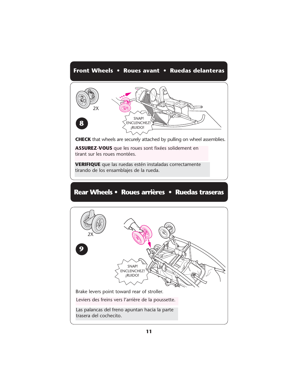 Rear wheels • roues arrières • ruedas traseras | Graco ISPA208AA User Manual | Page 11 / 32