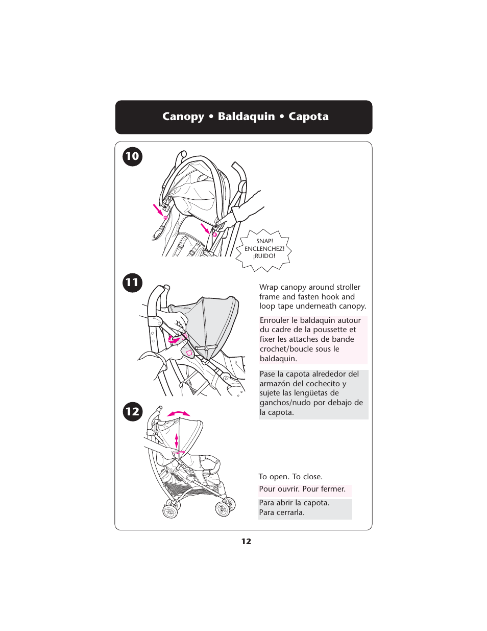 Canopy • baldaquin • capota 12 | Graco ISPA208AA User Manual | Page 12 / 32