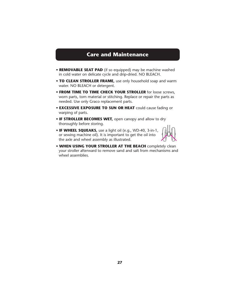 Care and maintenance | Graco ISPA208AA User Manual | Page 27 / 32