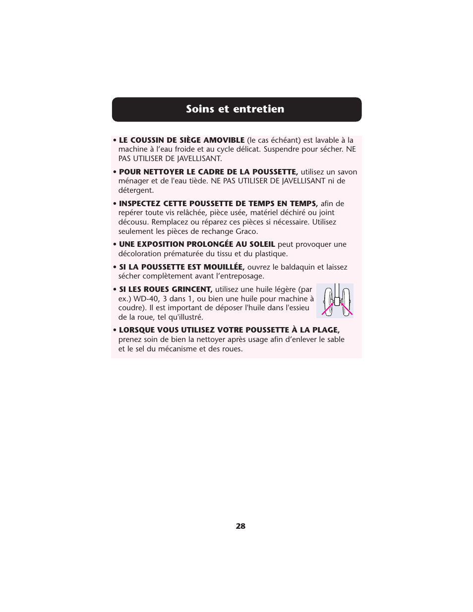 Soins et entretien | Graco ISPA208AA User Manual | Page 28 / 32