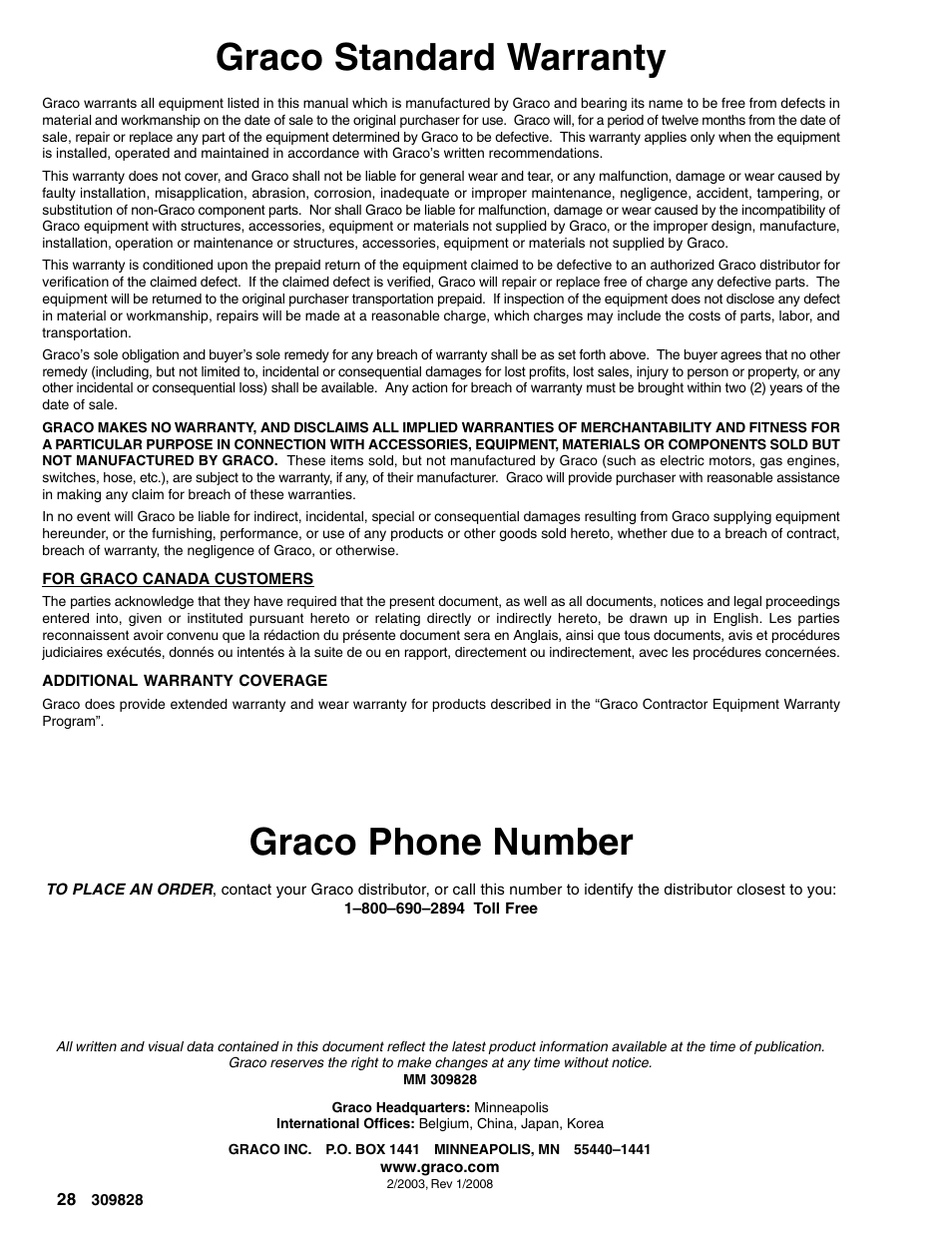 Graco standard warranty, Graco phone number | Graco 249065 User Manual | Page 28 / 28