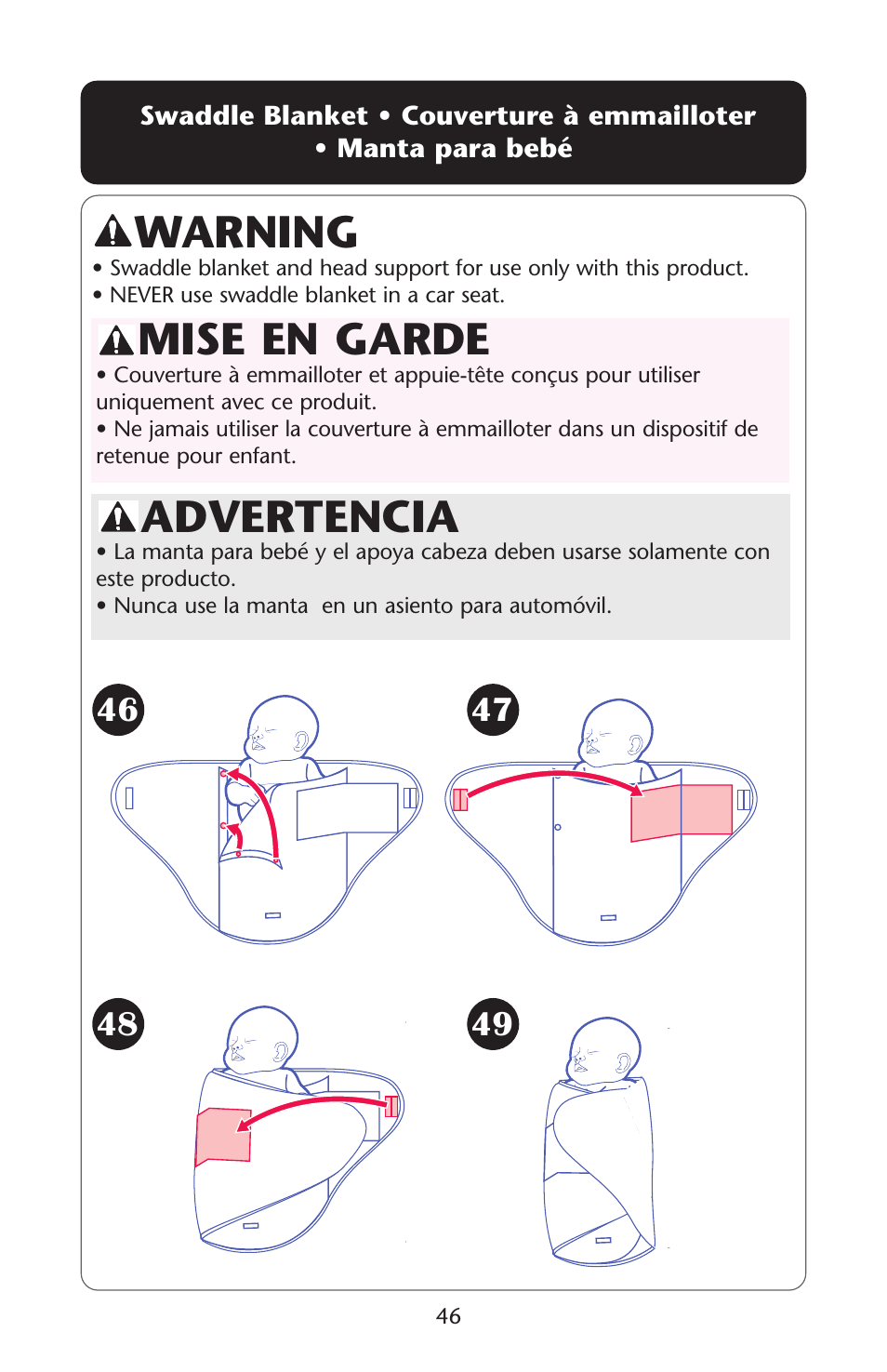 Warning, Mise en garde, Advertencia | Graco Lovin' Hug 1751537 User Manual | Page 45 / 48