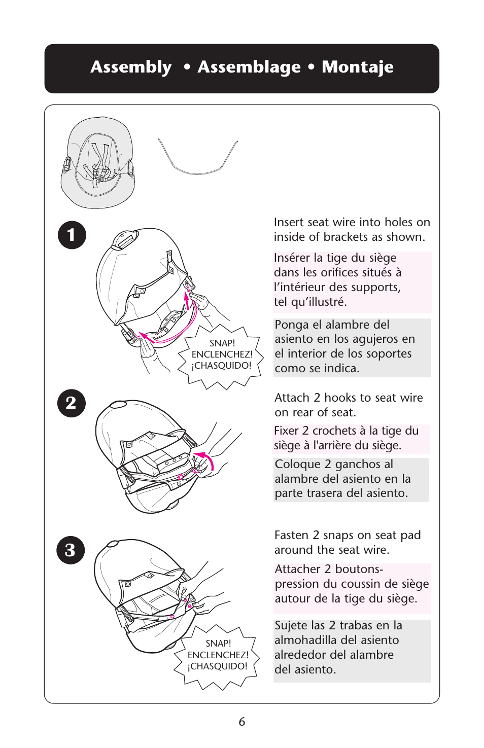 Assembly • assemblage • montaje | Graco Lovin' Hug 1751537 User Manual | Page 6 / 48