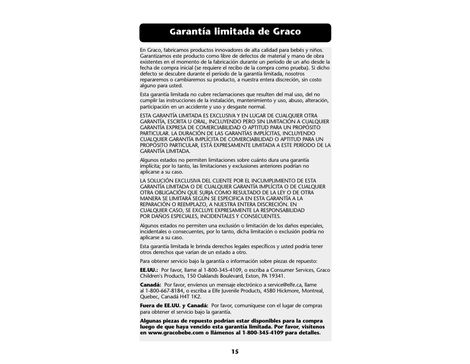 Arantía limitada de graco | Graco Bumper Jumper ISPD004AB User Manual | Page 15 / 20