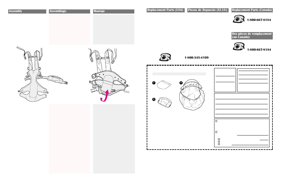 Replacement parts (usa) piezas de repuesto (ee.uu), Replacement parts (canada), Des pièces de remplacement (au canada) | Assembly, Assemblage montaje | Graco 5070 User Manual | Page 4 / 8