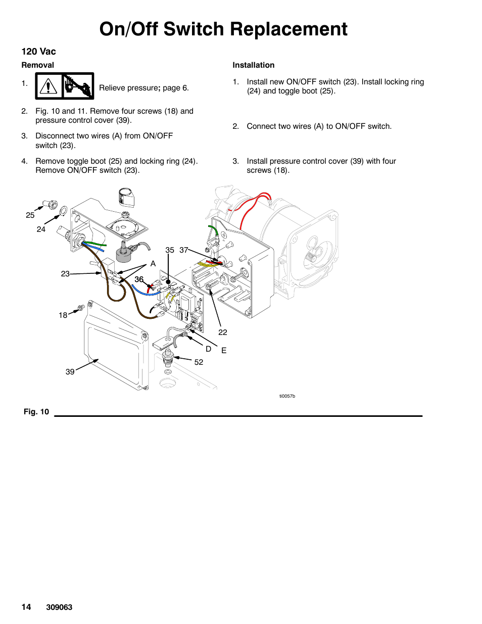 On/off switch replacement | Graco 190ES 309063F User Manual | Page 14 / 28