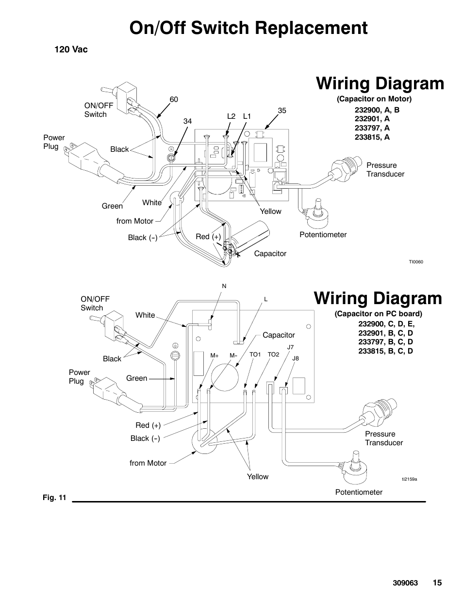 On/off switch replacement, Wiring diagram | Graco 190ES 309063F User Manual | Page 15 / 28