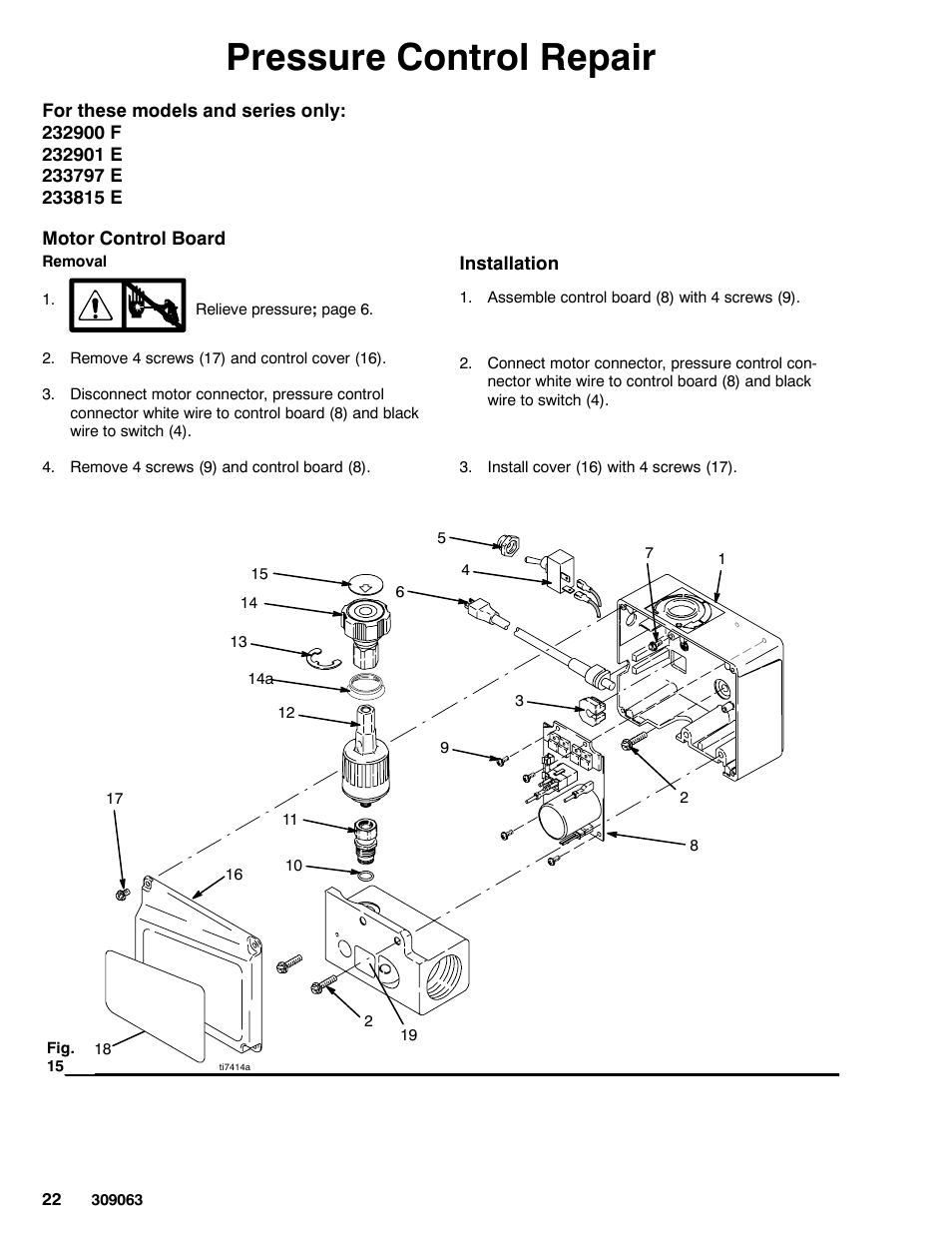 Pressure control repair | Graco 190ES 309063F User Manual | Page 22 / 28