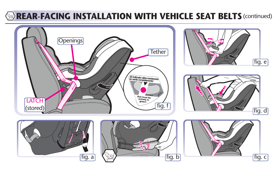 Rear-facing installation with vehicle seat belts | Graco 65 User Manual | Page 21 / 104