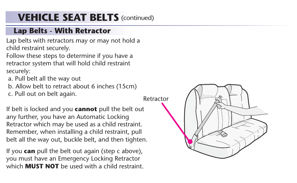 Vehicle seat belts | Graco 65 User Manual | Page 41 / 104