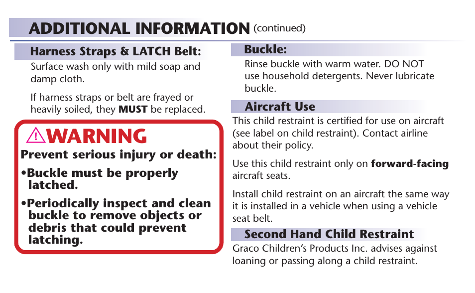 Warning, Additional information | Graco 65 User Manual | Page 51 / 104