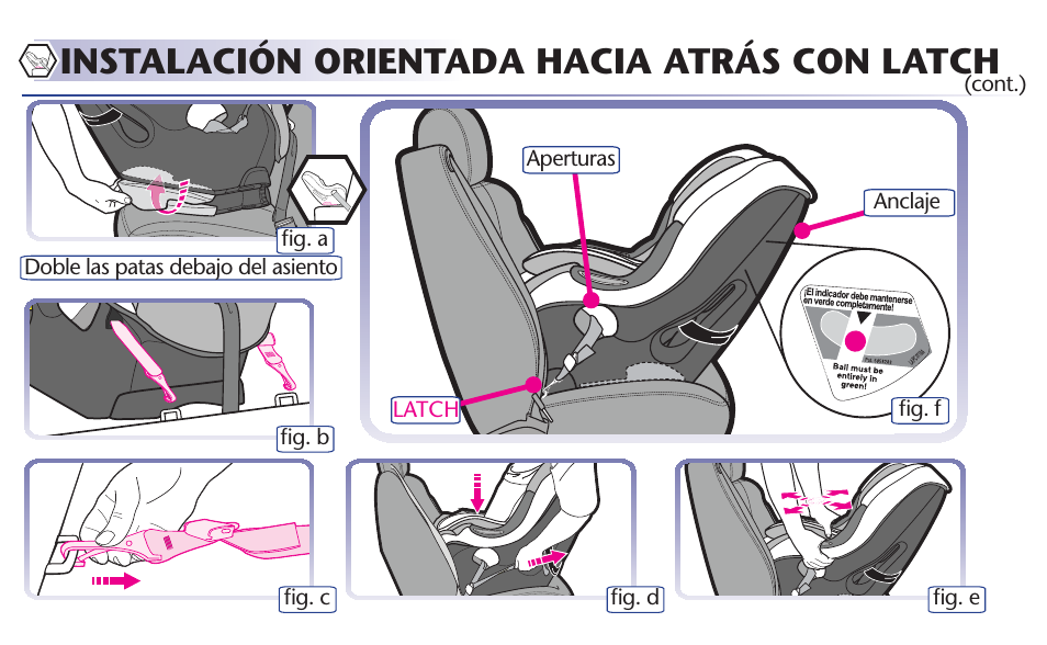 Instalación orientada hacia atrás con latch | Graco 65 User Manual | Page 69 / 104