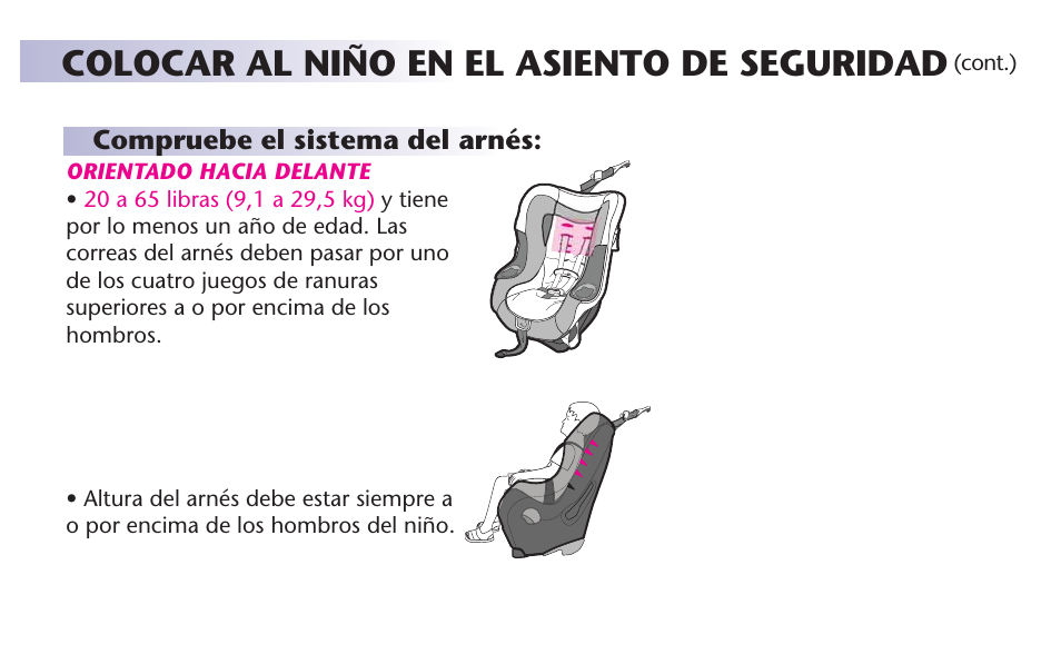 Colocar al niño en el asiento de seguridad | Graco 65 User Manual | Page 77 / 104