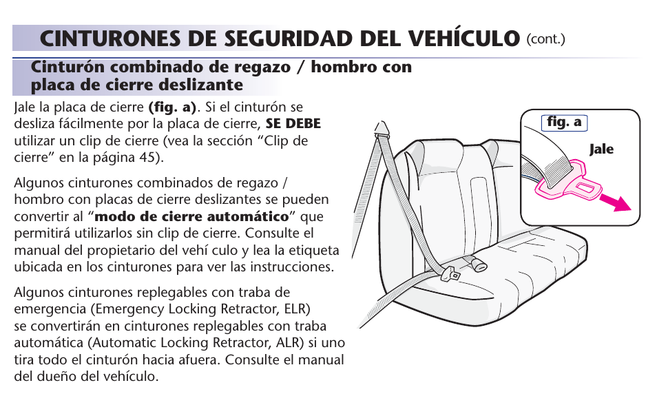 Cinturones de seguridad del vehículo | Graco 65 User Manual | Page 95 / 104