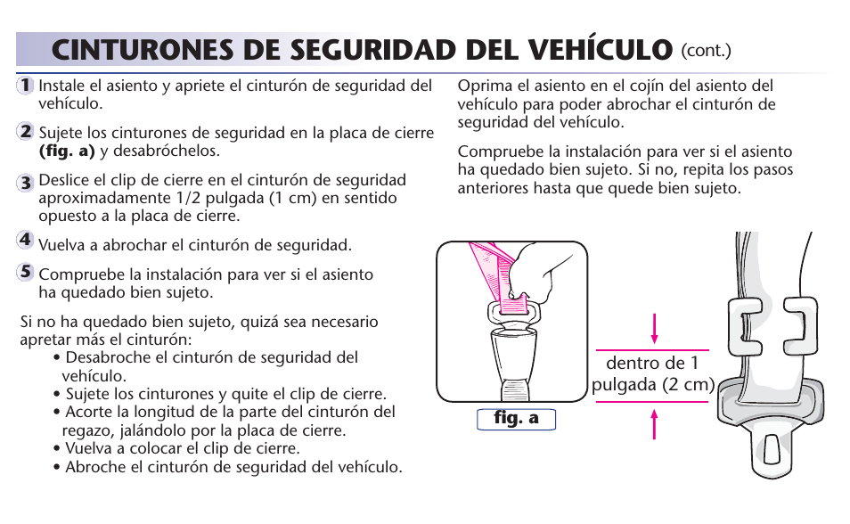 Cinturones de seguridad del vehículo | Graco 65 User Manual | Page 98 / 104