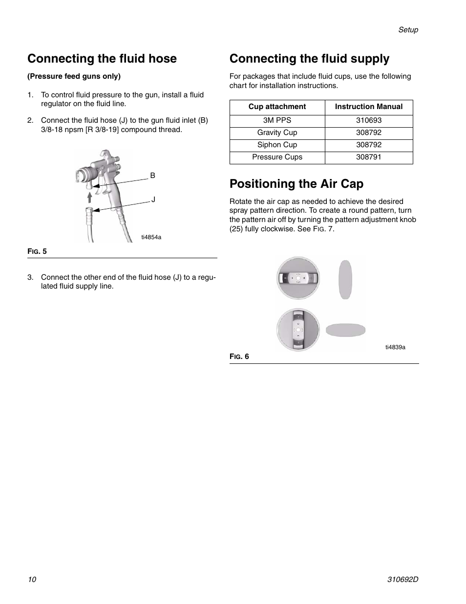 Connecting the fluid hose, Connecting the fluid supply, Positioning the air cap | Graco DELTA SPRAY XT GUN 310692D User Manual | Page 10 / 34