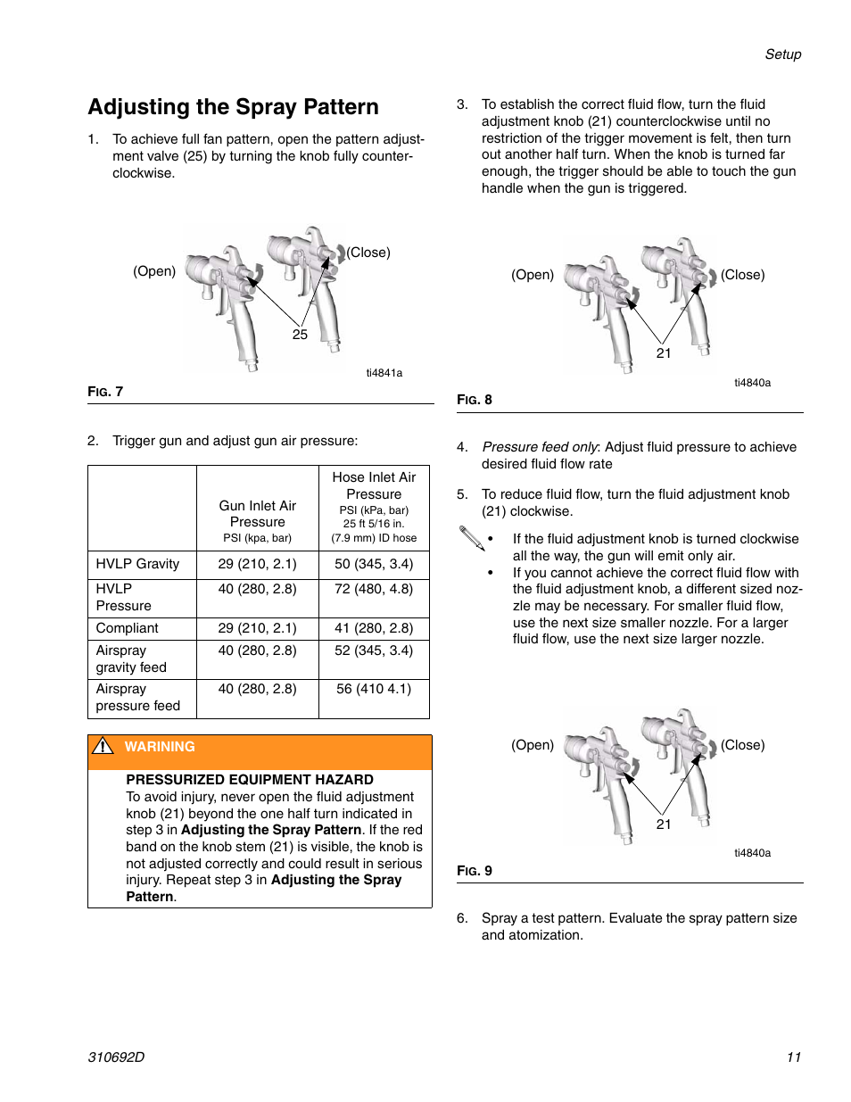 Adjusting the spray pattern | Graco DELTA SPRAY XT GUN 310692D User Manual | Page 11 / 34