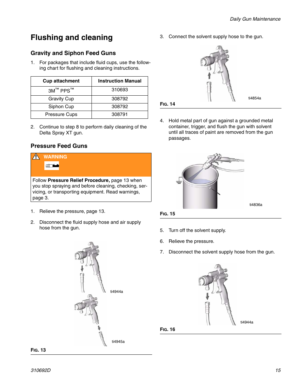 Flushing and cleaning | Graco DELTA SPRAY XT GUN 310692D User Manual | Page 15 / 34