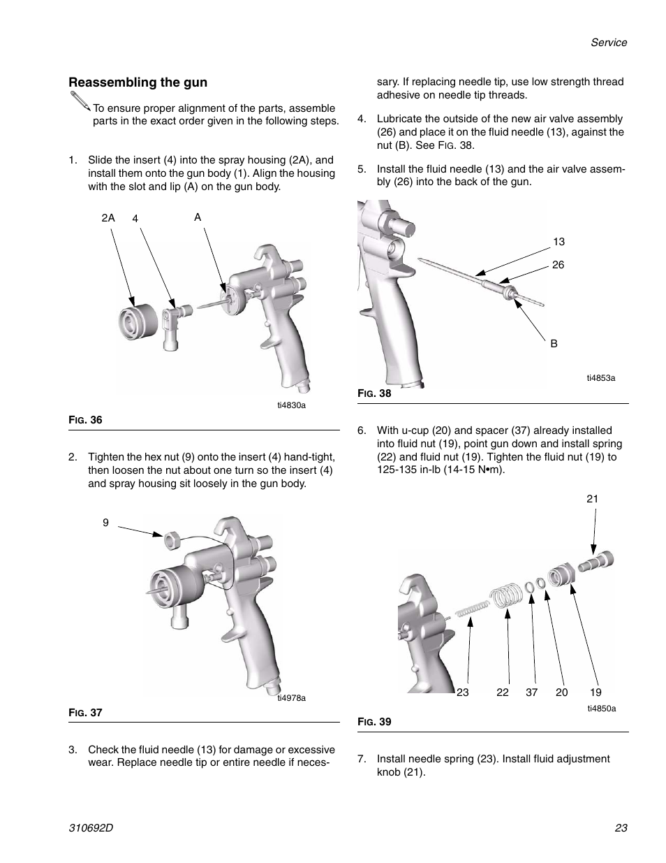 Reassembling the gun | Graco DELTA SPRAY XT GUN 310692D User Manual | Page 23 / 34