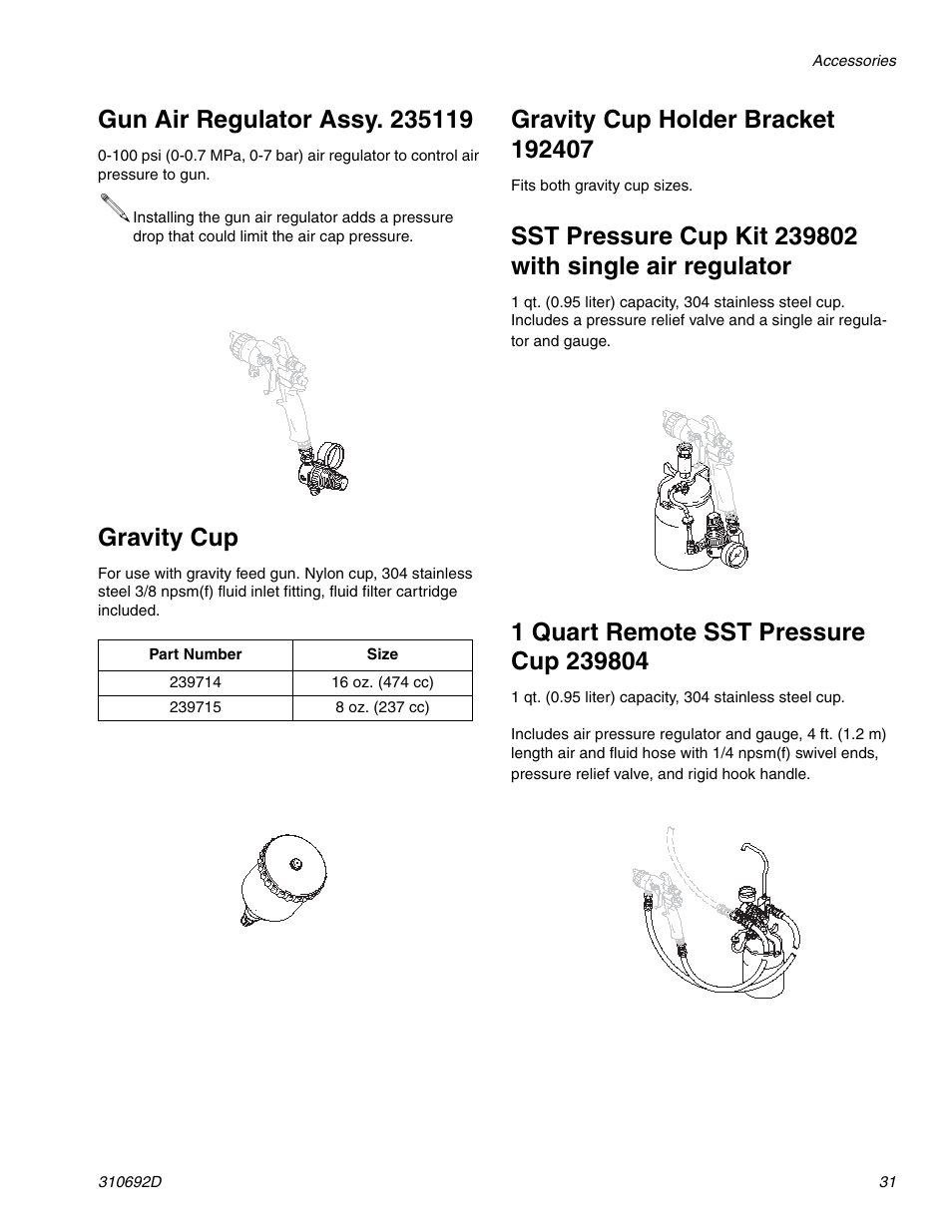 Gravity cup | Graco DELTA SPRAY XT GUN 310692D User Manual | Page 31 / 34