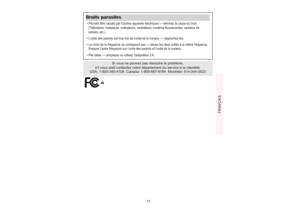 Bruits parasites | Graco UltraClear 2755 User Manual | Page 17 / 24