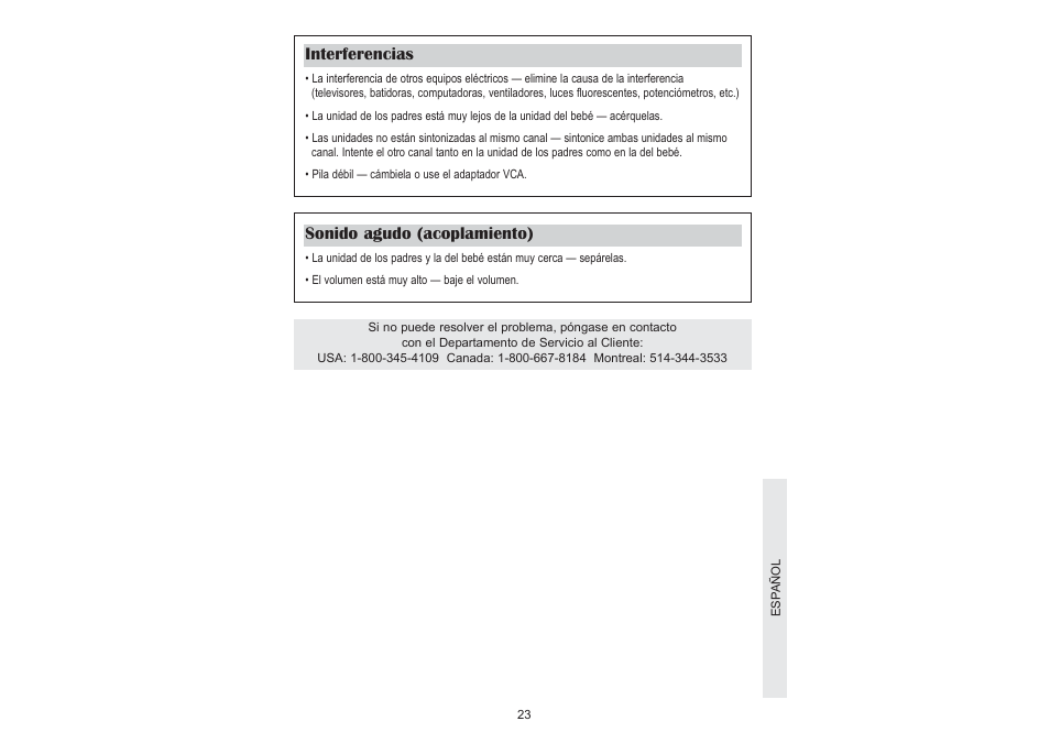 Interferencias sonido agudo (acoplamiento) | Graco UltraClear 2755 User Manual | Page 23 / 24