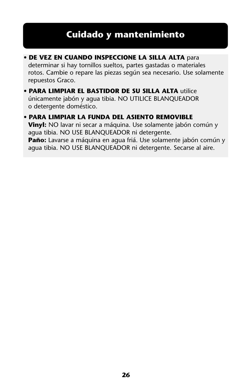 Cuidado y mantenimiento | Graco ISPH013AB 05/05 User Manual | Page 26 / 28