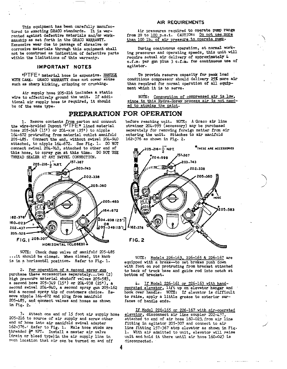Air requirements, Preparation for operation | Graco 226-167 SERIES"A" User Manual | Page 4 / 9