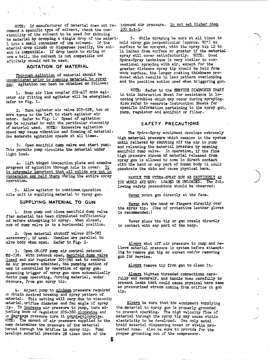 Supplying material to gun, Safety precautions | Graco 226-167 SERIES"A" User Manual | Page 6 / 9