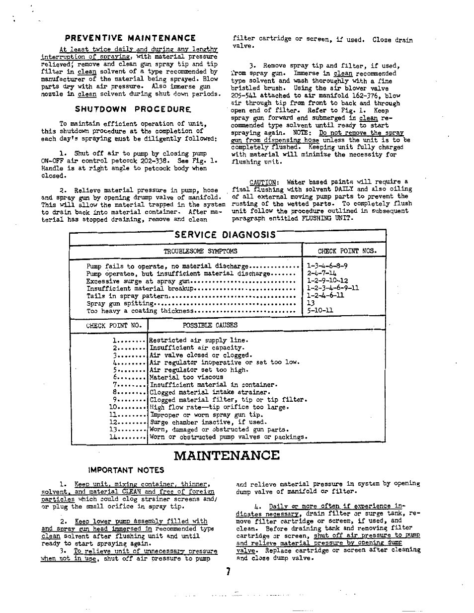 Important notes, Maintenance, 2^-6-h | Service diagnosis, Preventive maintenance | Graco 226-167 SERIES"A" User Manual | Page 7 / 9