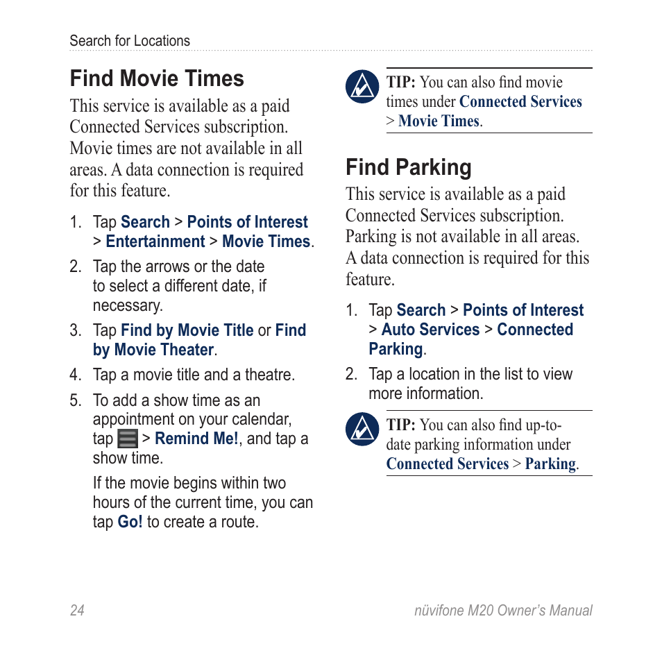 Find movie times, Find parking | Graco NuviFone m20 User Manual | Page 32 / 114