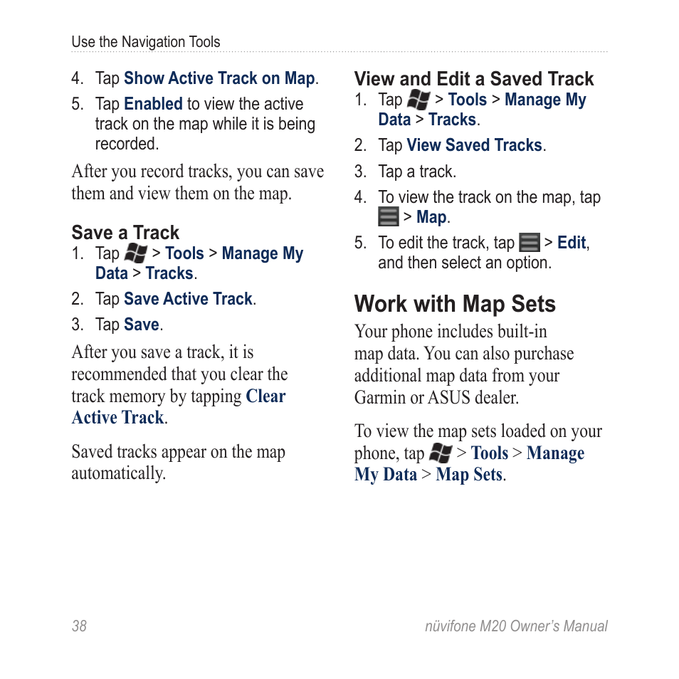 Work with map sets | Graco NuviFone m20 User Manual | Page 46 / 114