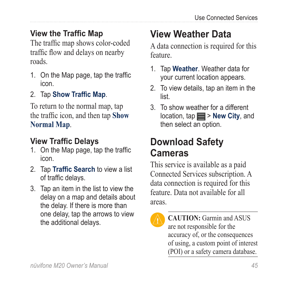 View weather data, Download safety cameras | Graco NuviFone m20 User Manual | Page 53 / 114