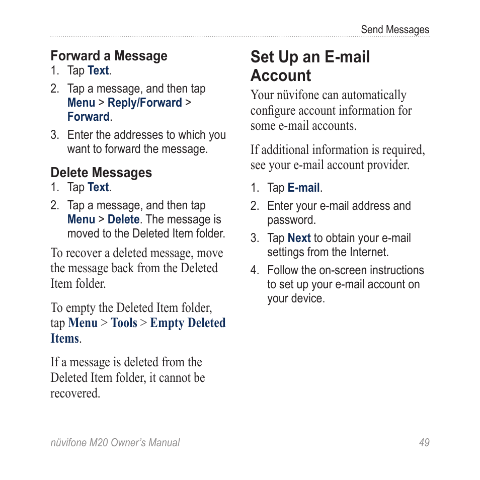 Set up an e-mail account | Graco NuviFone m20 User Manual | Page 57 / 114