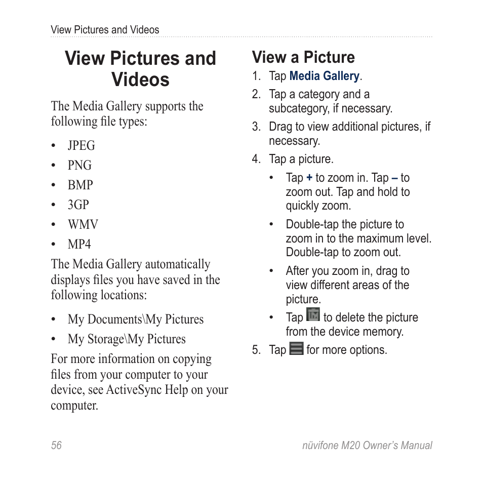 View pictures and videos, View a picture | Graco NuviFone m20 User Manual | Page 64 / 114