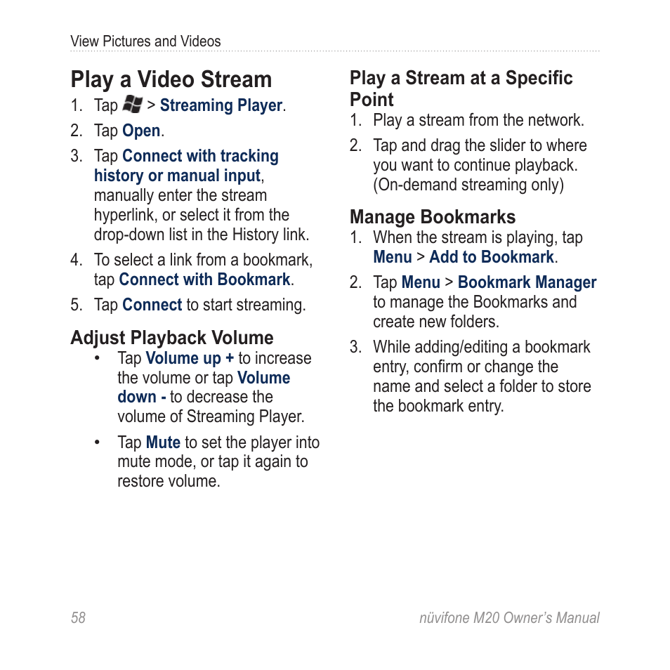 Play a video stream | Graco NuviFone m20 User Manual | Page 66 / 114