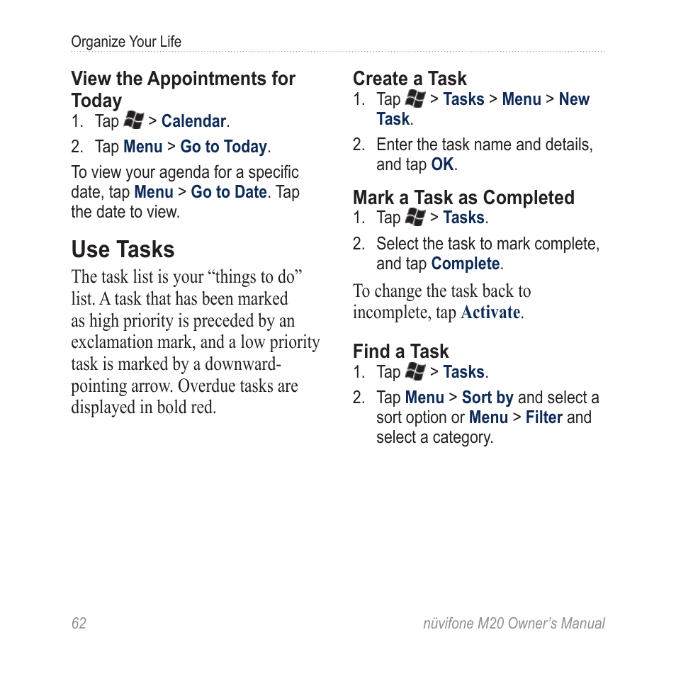 Use tasks | Graco NuviFone m20 User Manual | Page 70 / 114