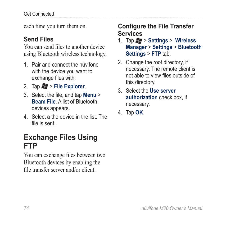 Exchange files using ftp | Graco NuviFone m20 User Manual | Page 82 / 114