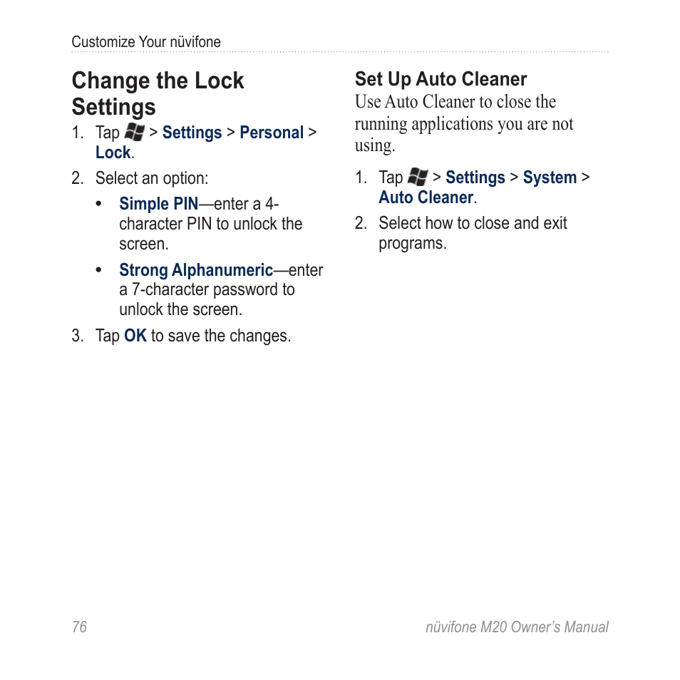 Change the lock settings | Graco NuviFone m20 User Manual | Page 84 / 114