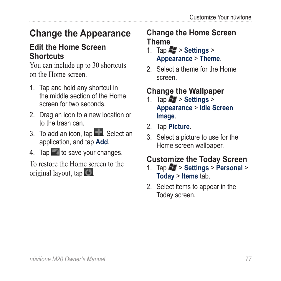 Change the appearance | Graco NuviFone m20 User Manual | Page 85 / 114