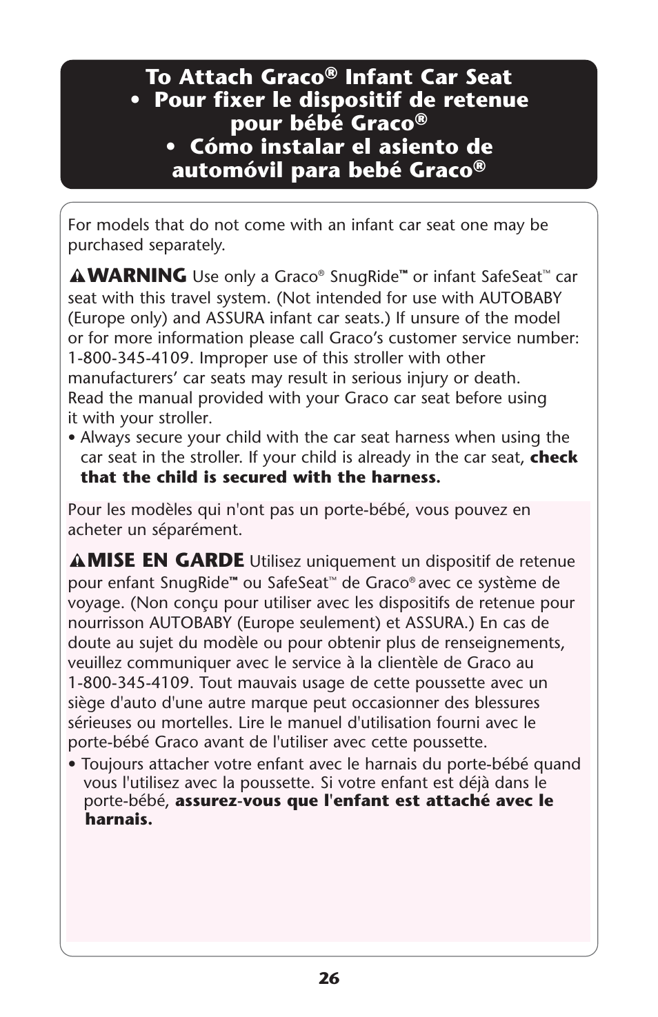 Mise en garde, Warning | Graco 7255JJB3 User Manual | Page 26 / 112