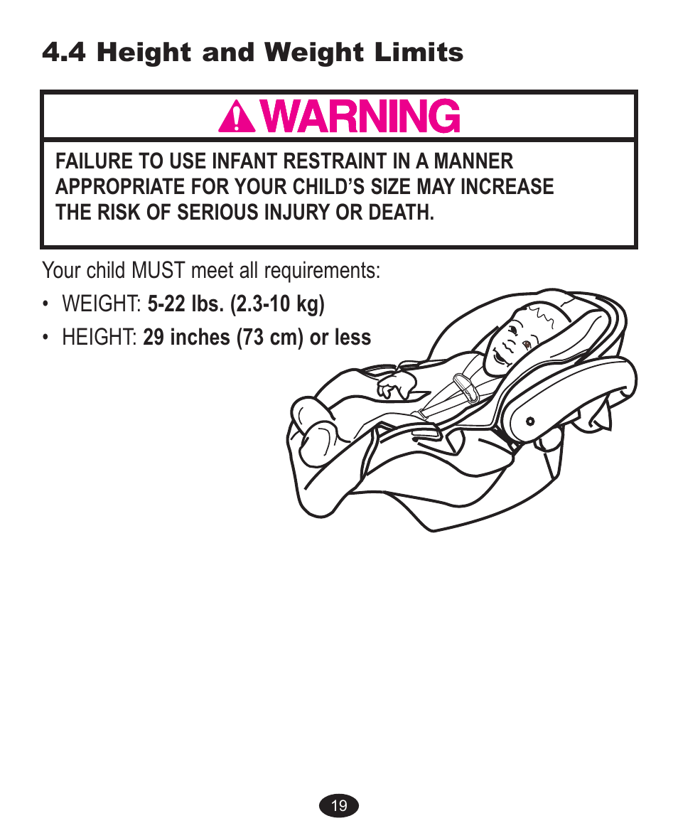 4 height and weight limits | Graco 7255JJB3 User Manual | Page 51 / 112