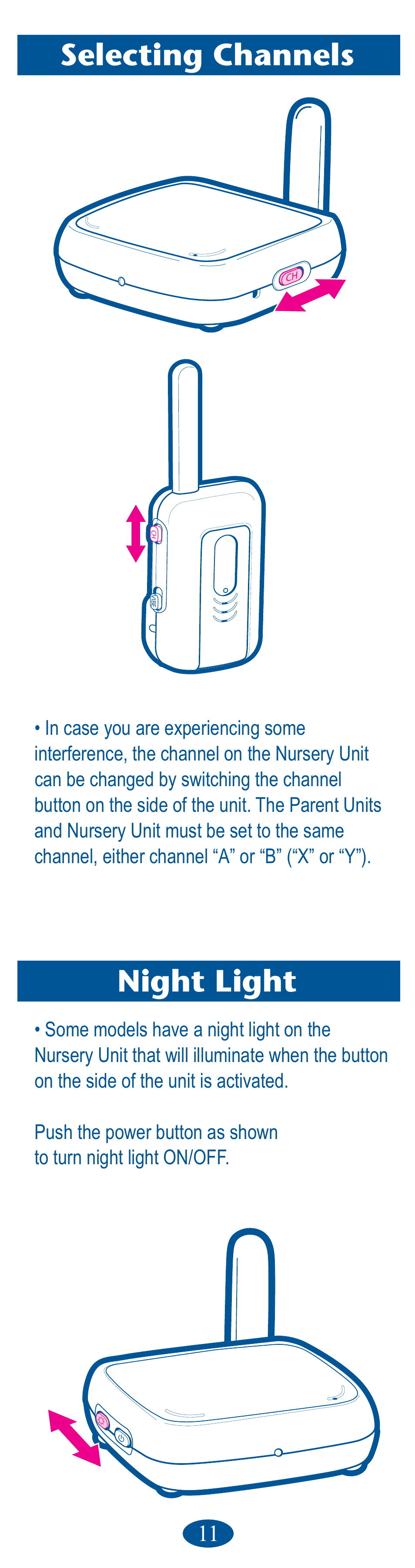 Selecting channels night light | Graco Ultra Clear PD106594B User Manual | Page 11 / 32