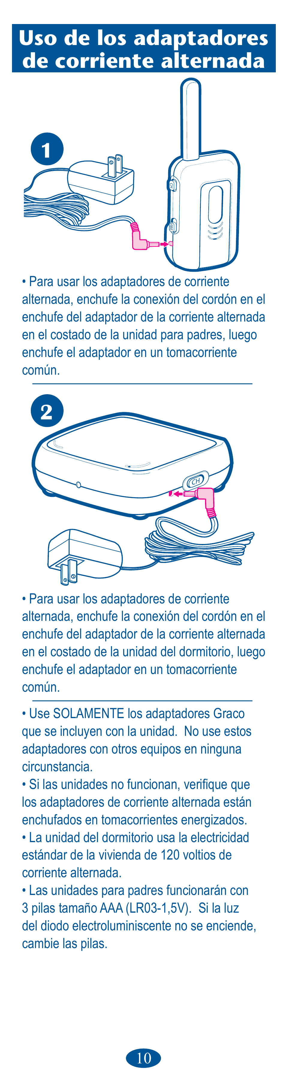 Uso de los adaptadores de corriente alternada | Graco Ultra Clear PD106594B User Manual | Page 26 / 32