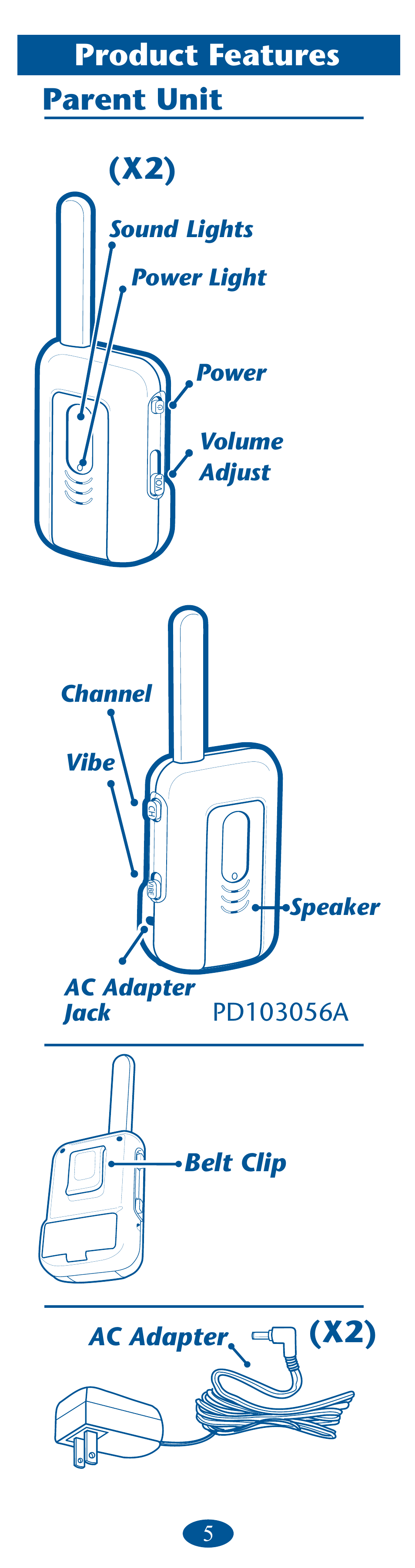 Product features parent unit (x2) (x2) | Graco Ultra Clear PD106594B User Manual | Page 5 / 32