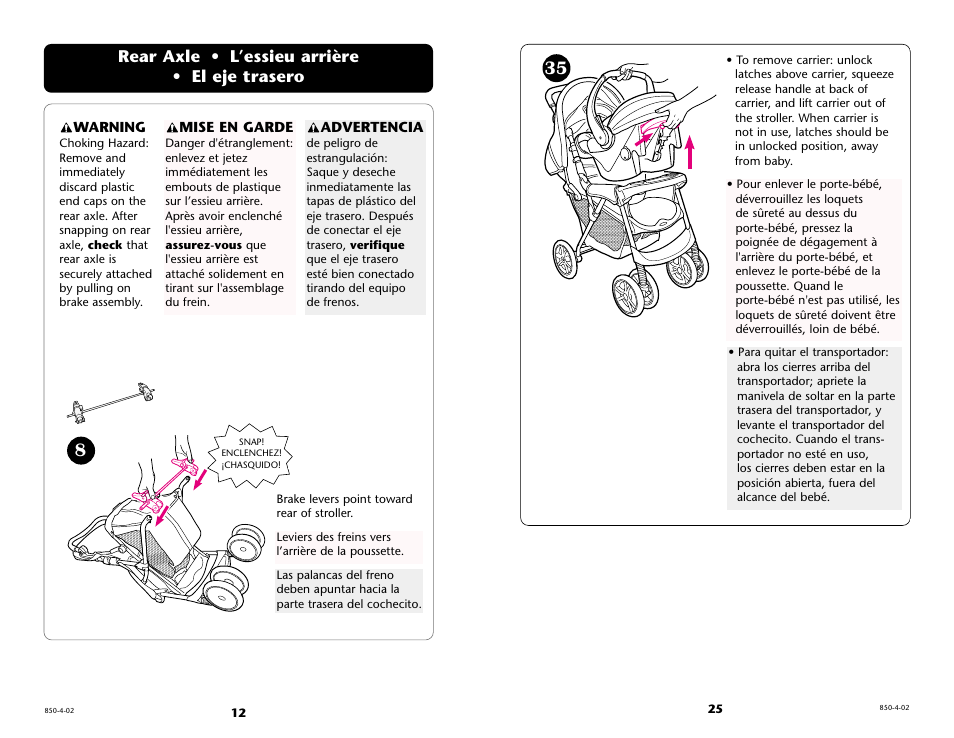 Rear axle • l’essieu arrière • el eje trasero | Graco 6110 User Manual | Page 12 / 36