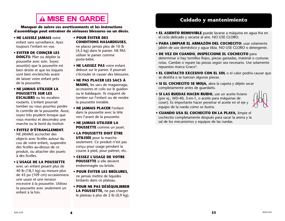 Cuidado y mantenimiento | Graco 6110 User Manual | Page 33 / 36