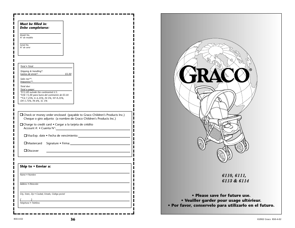 Graco 6110 User Manual | Page 36 / 36